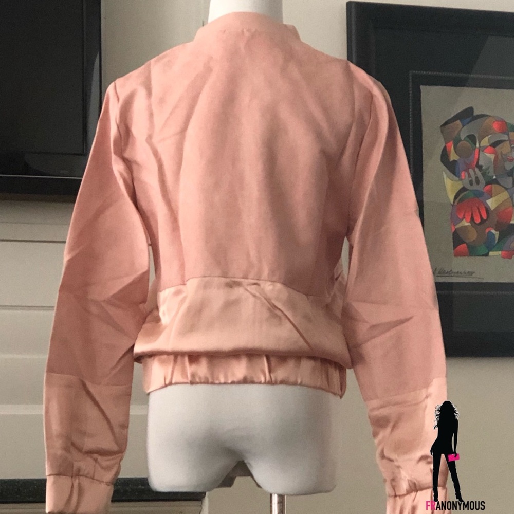 Pink Sueded Satin Bomber Jacket - Picture 4 of 5